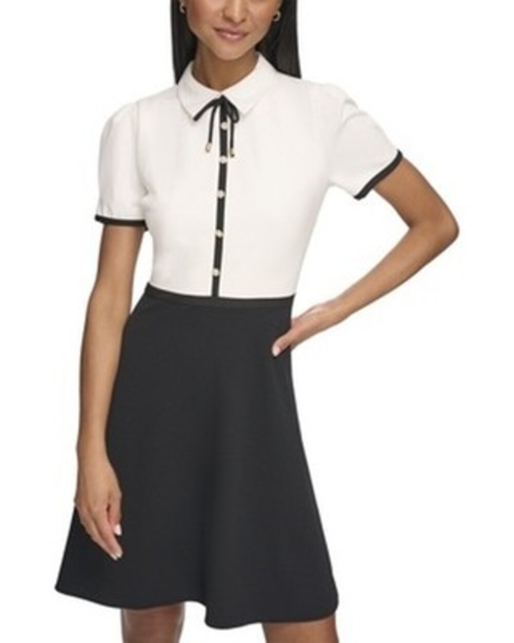 Karl Lagerfeld Paris Collared Contrast Trim Dress Womens 10 Black/White Back Zip